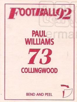 1992 Select AFL Stickers #73 Paul Williams Back